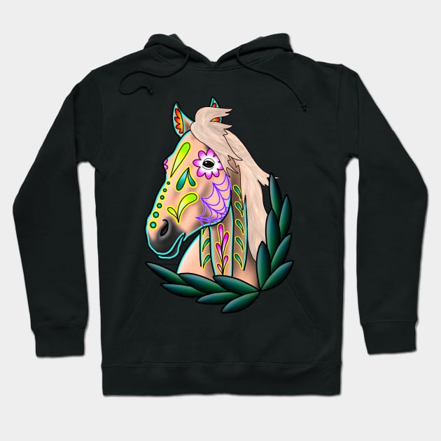 Day of the Dead Light Palomino Sugar Skull Horse Hoodie by prettyinink